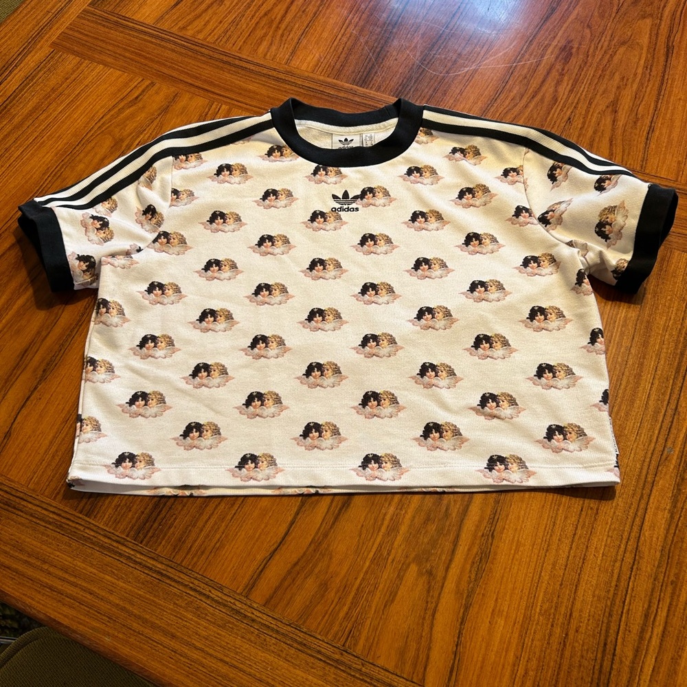 Adidas Short-sleeved Cherub Printed Cropped Tee